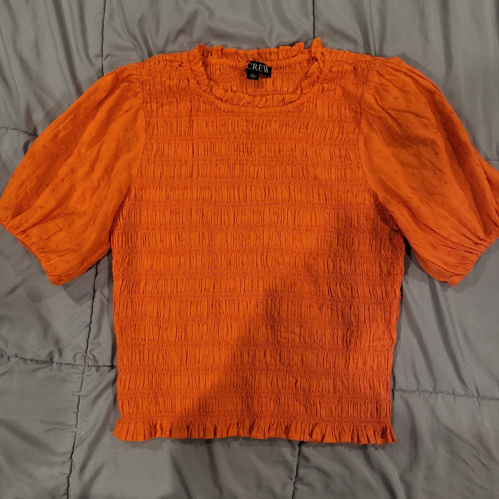 J. Crew Bright Orange Smocked Blouse